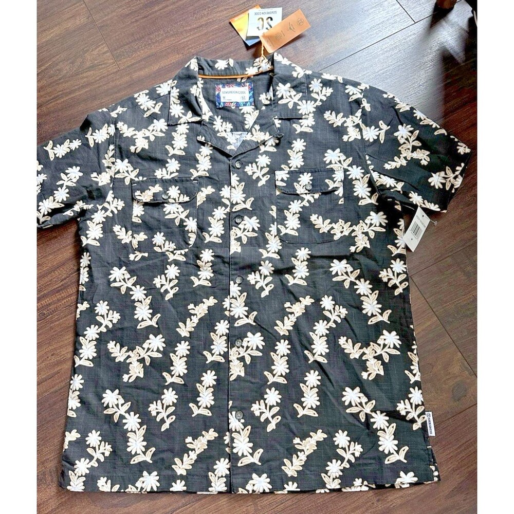 Sovereign Code Men's Cotton Printed Short sleeve Button Down Shirt Black/Kalan M